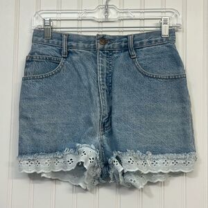 The Beverly Hills Denim Company Layered Look Cut Off Denim Jean Shorts Eyelet